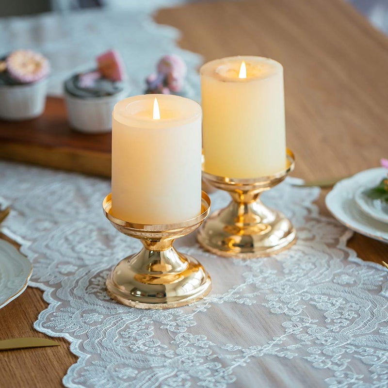 NUPTIO Gold Candle Holders for Wedding: 2 Pcs Pillar Candleholder Pedestal Stand Small Round Metal Votive Candlestick Holder for Dining Table Living Room Fireplace Mantel Decor - Image 4